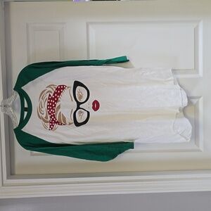 White & Green Raglan style lady face shirt size XL